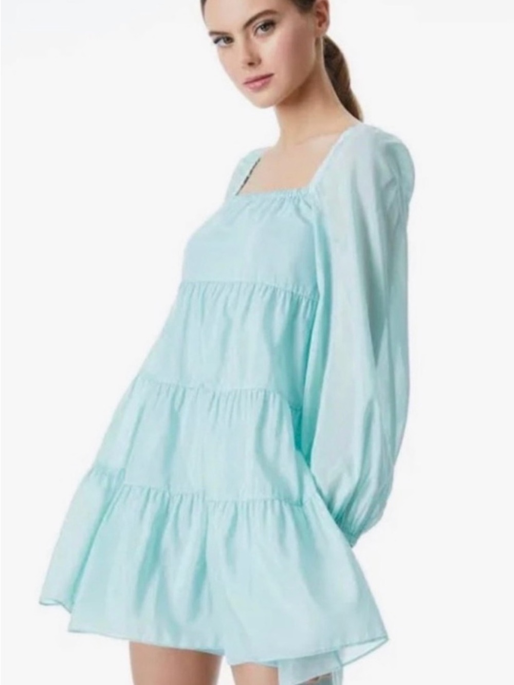 Alice + Olivia Rowen Tiered Square Neck Tunic Dress, S